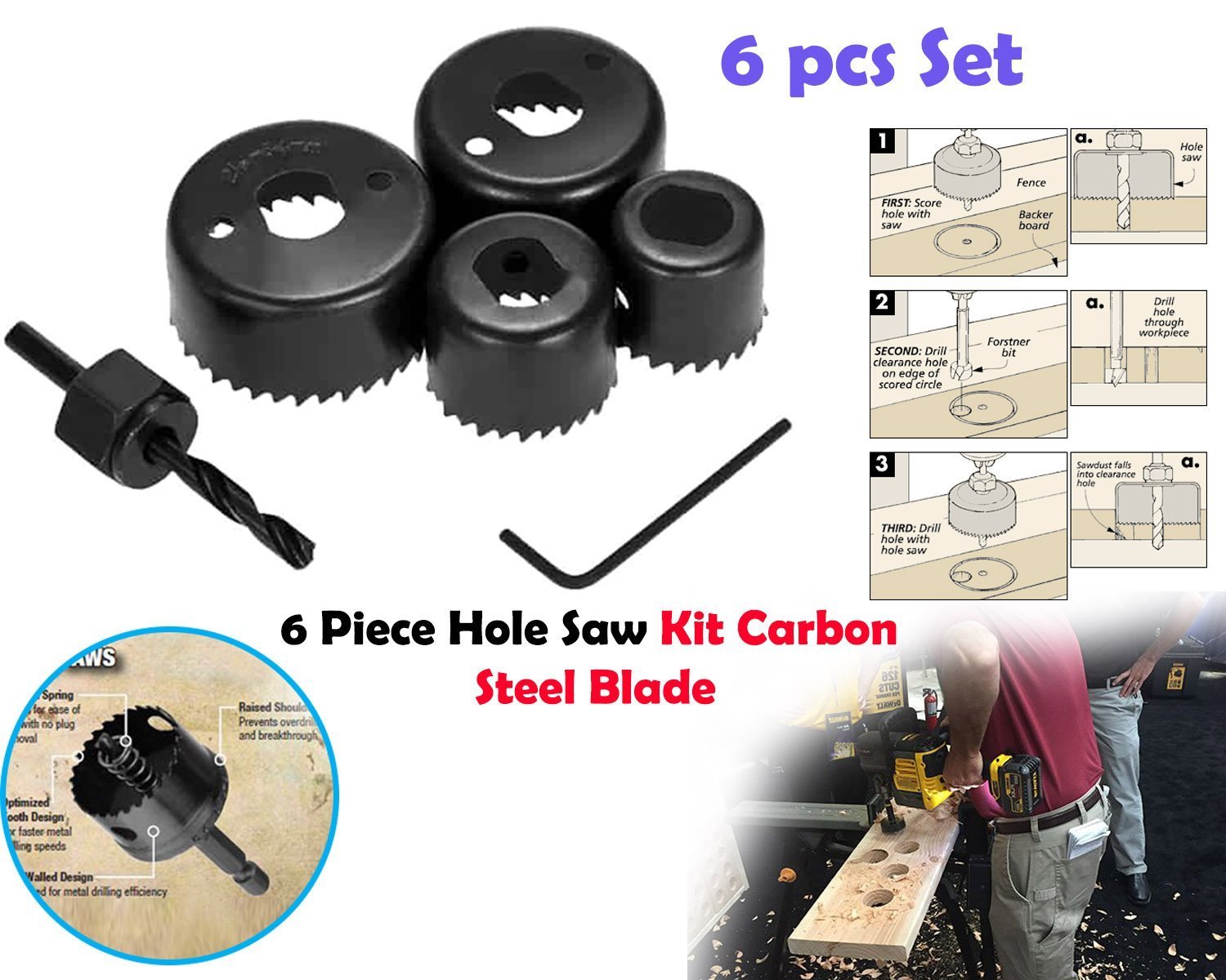 433 Hole Saw Set Drill Bit Set 32mm38mm44mm54mm (6 Pcs) 433 Hole Saw Set Drill Bit Set 32mm38mm44mm54mm (6 Pcs)